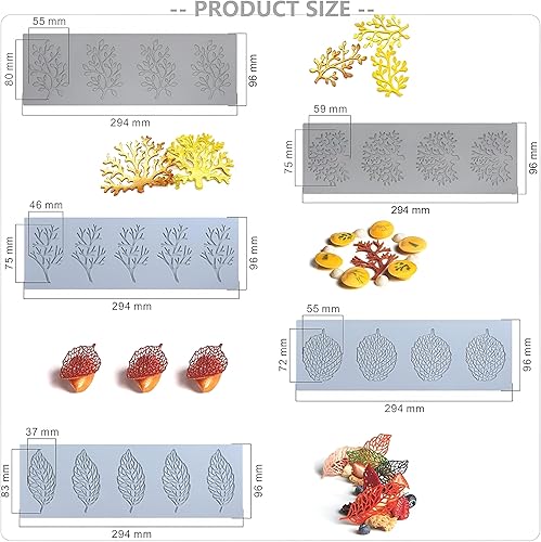 Miniatura 2 de Moldes de fondant 5 moldes de silicona para hojas de ramas de coral 3D, moldes de encaje, moldes de chocolate, moldes de arcilla polimérica