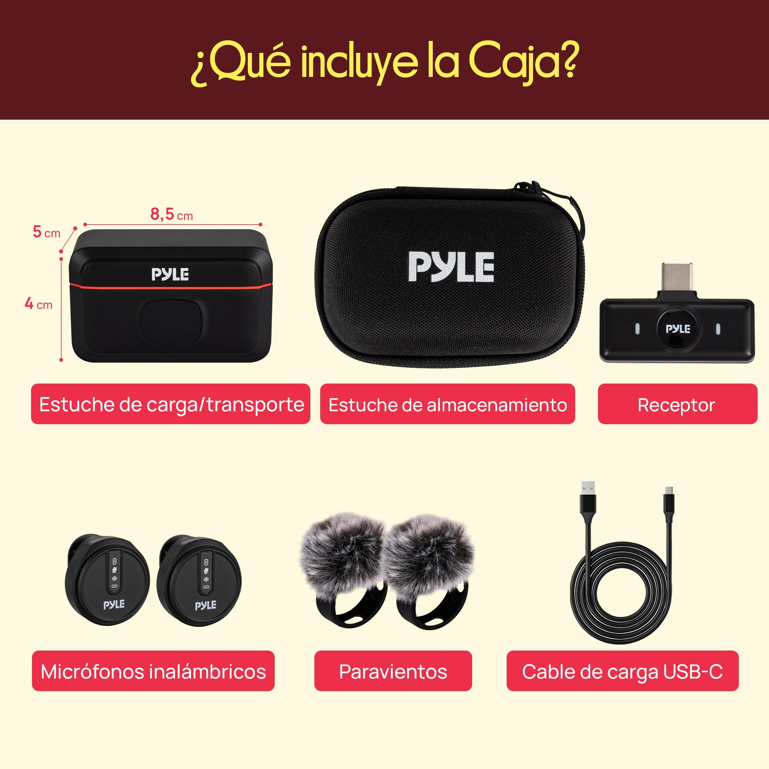 Pyle Microfono Lavalier Inalambrico, con Cancelacion de Ruido, Clip Magnetico, Bateria 8H y Estuche de Carga, USB-C Plug & Play, Ideal para Vlogs, Streaming, Entrevistas y Podcasts