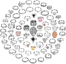 Subiceto 70 Pcs Vintage Crystal Ring Set Knuckle Rings for Women Bohemian Stackable Joint Rings Retro Boho Stacking Joint Finger Rings Pack