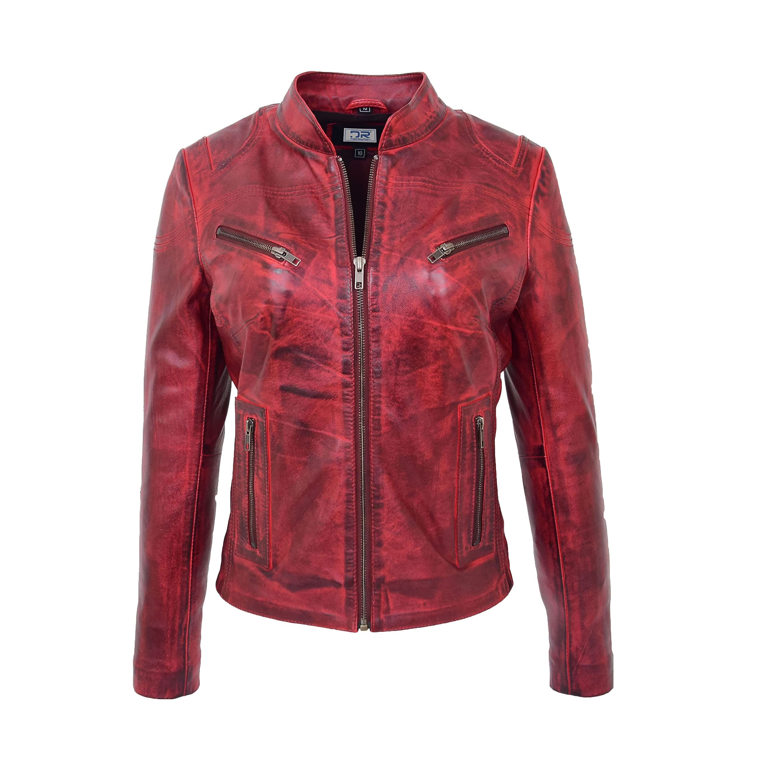 Divergent Retail Women's Barn Red Dr200 Classic Casual Biker Leather Jacket (As8, Numeric, Numeric_10, Regular, Regular)