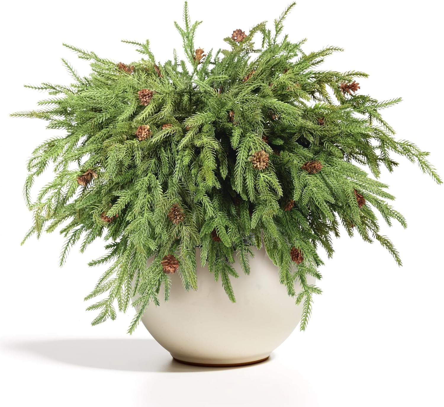 WBHome 12 Pcs Christmas Norfolk Pine Branches with Pine Cones - 18" Real Touch Norfolk Pine Branch- Artificial Xmas Branches Plants Pine Needles for DIY Craft Garland Home Garden Decor