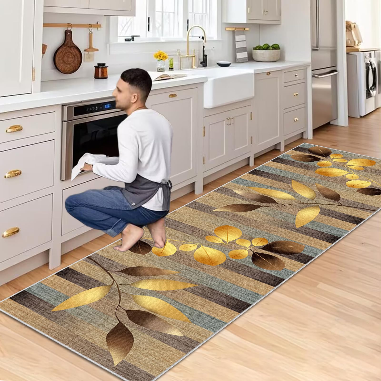 Waschbarer Teppich Läufer Flur rutschfest Teppichläufer Flur 50 x 300 cm Kurzflor Küchenläufer Küche Teppiche Bettvorleger Matte Lang Flur Teppich für Küche Eingang Schlafzimmer Wohnzimmer Büro