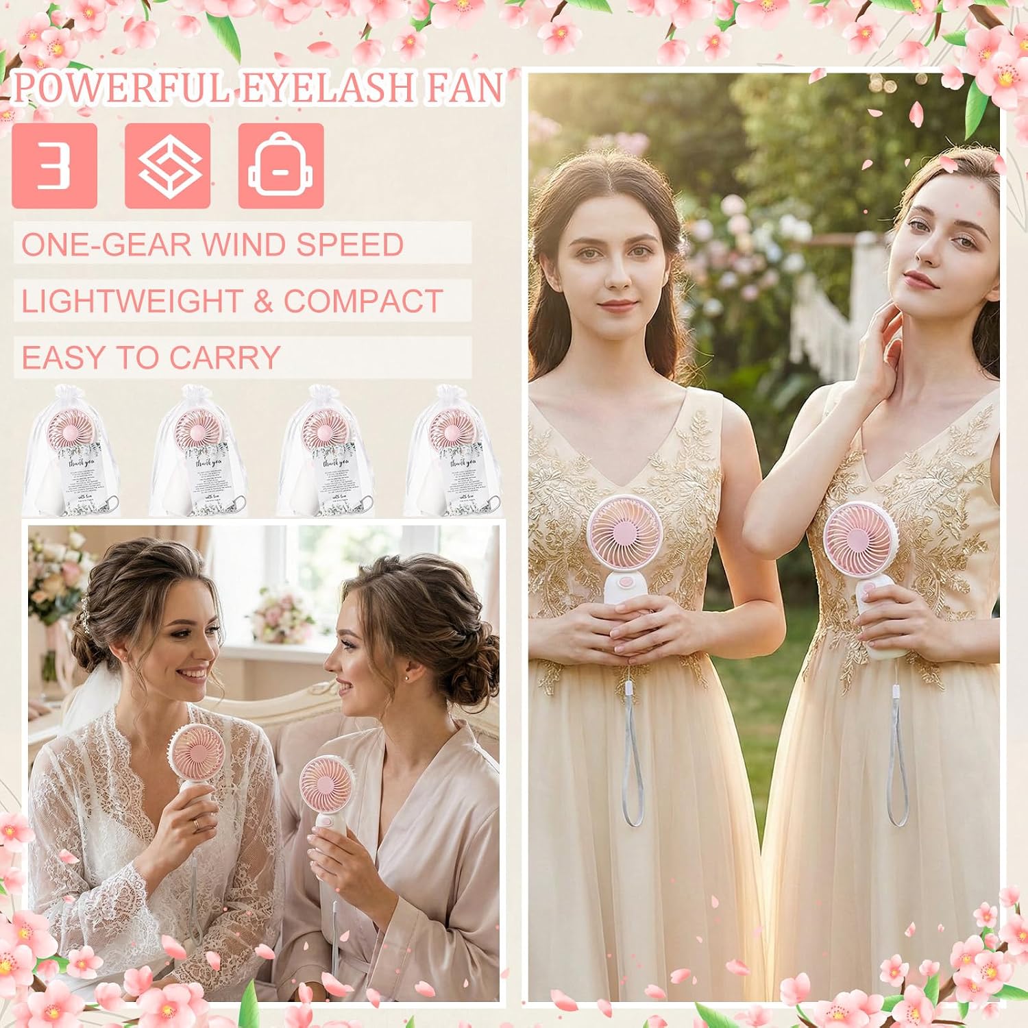 Woanger 48 Set Wedding Favors for Guests Bulk Mini Handheld Fans Wedding Gifts for Guests Hostess Gifts for Couple Portable Personal Fan for Thank You Engagement Shower (Pink)