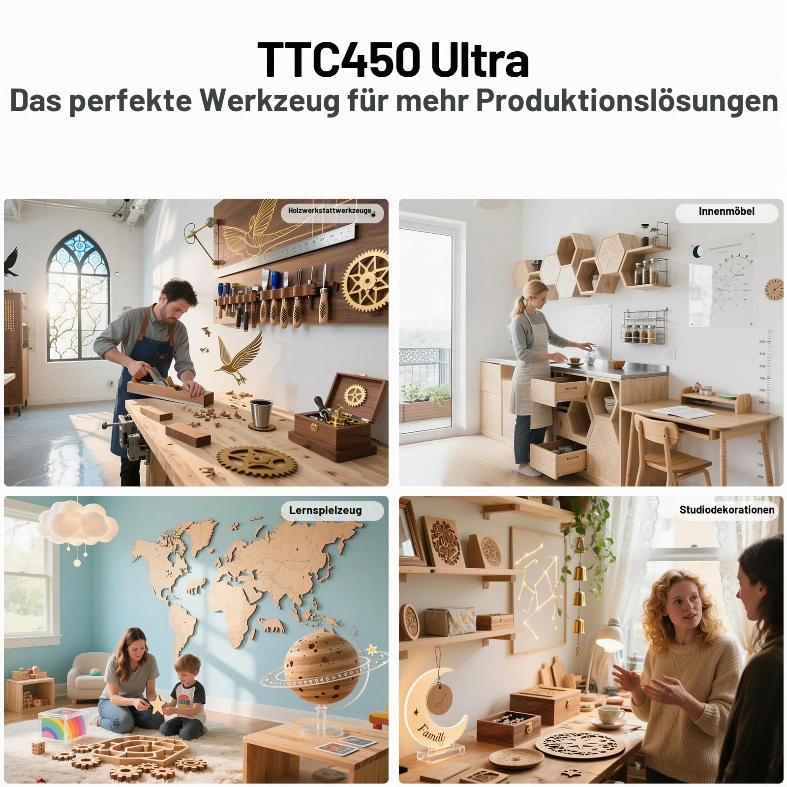 Twotrees TTC450 Ultra 500W CNC Fräsmaschine, 800W Frässpindel, 20W Lasermodul, M1 Staubabsaugung, mit 3,5 Zoll Touchscreen Controller, Gravurmaschine für Metall, Aluminium, Holz