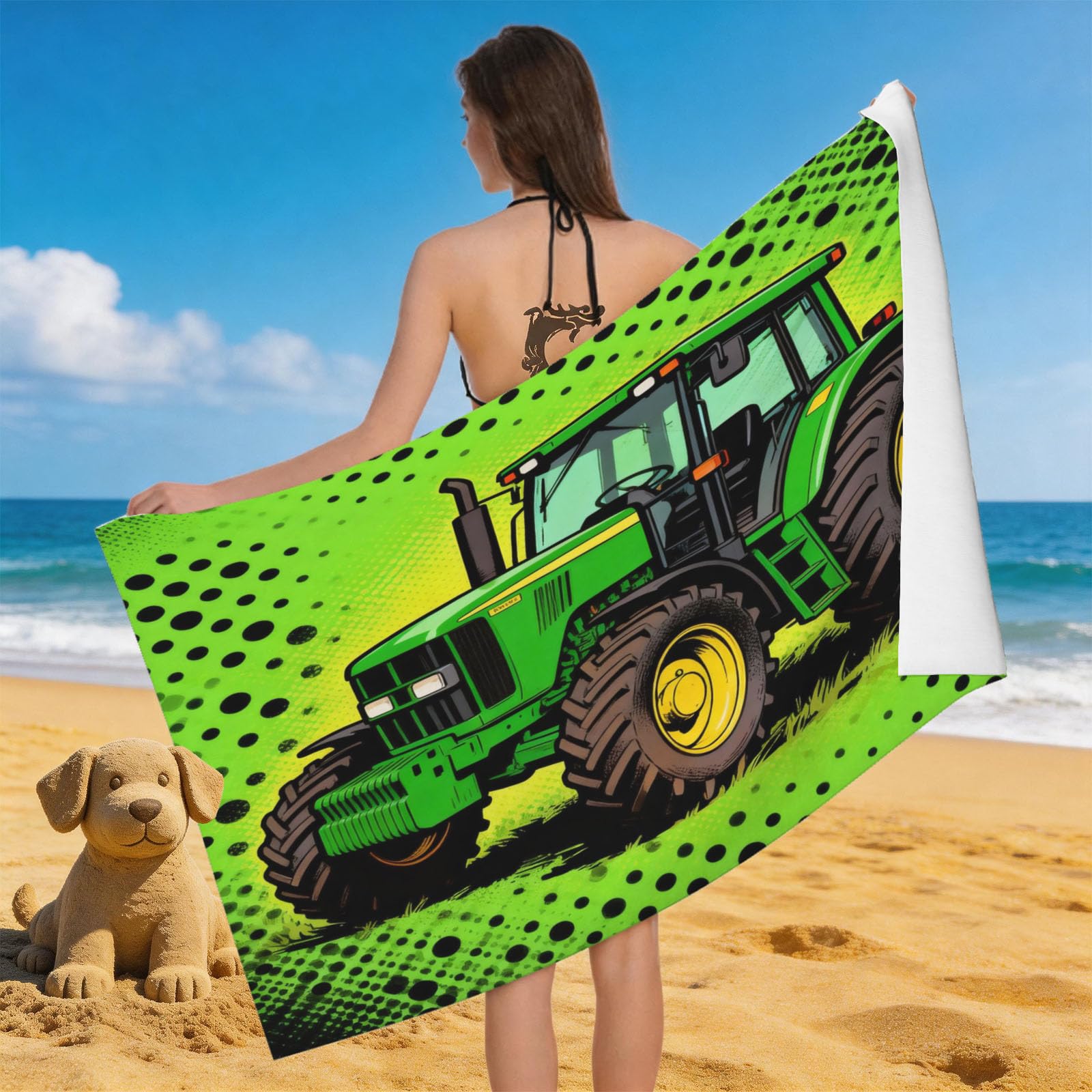 Leichong 3D Tractor Beach Towel Microfiber Soft Quick Dry for Adults, Machinery Bath Towel Lightweight Soft Absorbent for Travel Swimming Pool Sports, 75 x 150 cm