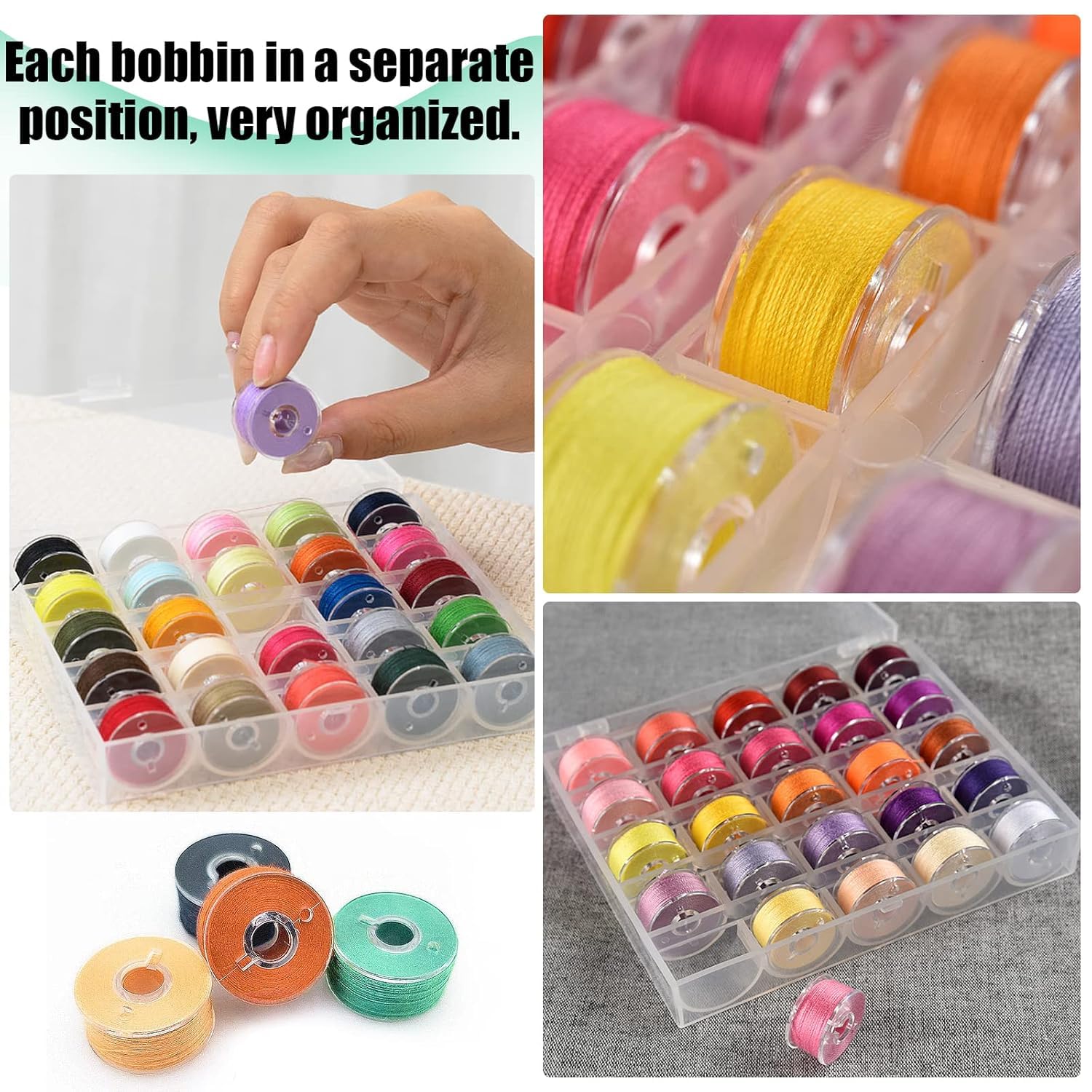 BLIXAR 25 Pcs Bobbins, Plastic Bobbins for Sewing Machine, Sewing Bobbins with Bobbin Case, Bobbin for Sin-ger/Bro-Ther, Bobbins for Singer Sewing Machine, Transparent Color, White 4