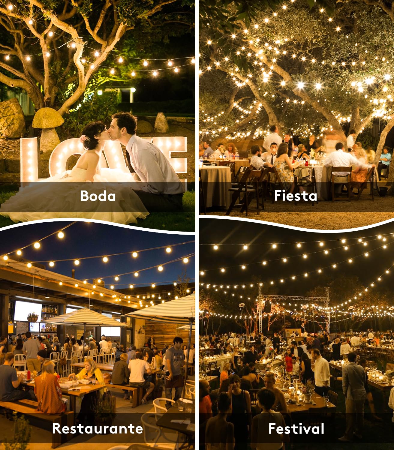 Guirnalda Luces Exterior Jardín Led 20M G40 Bombillas 65.5ft Luz Exteriores Guirnaldas Dimmable IP44 Impermeable Conectable Terraza Iluminacion Exteriors Lampadas para Navidad Fiesta Pergolas
