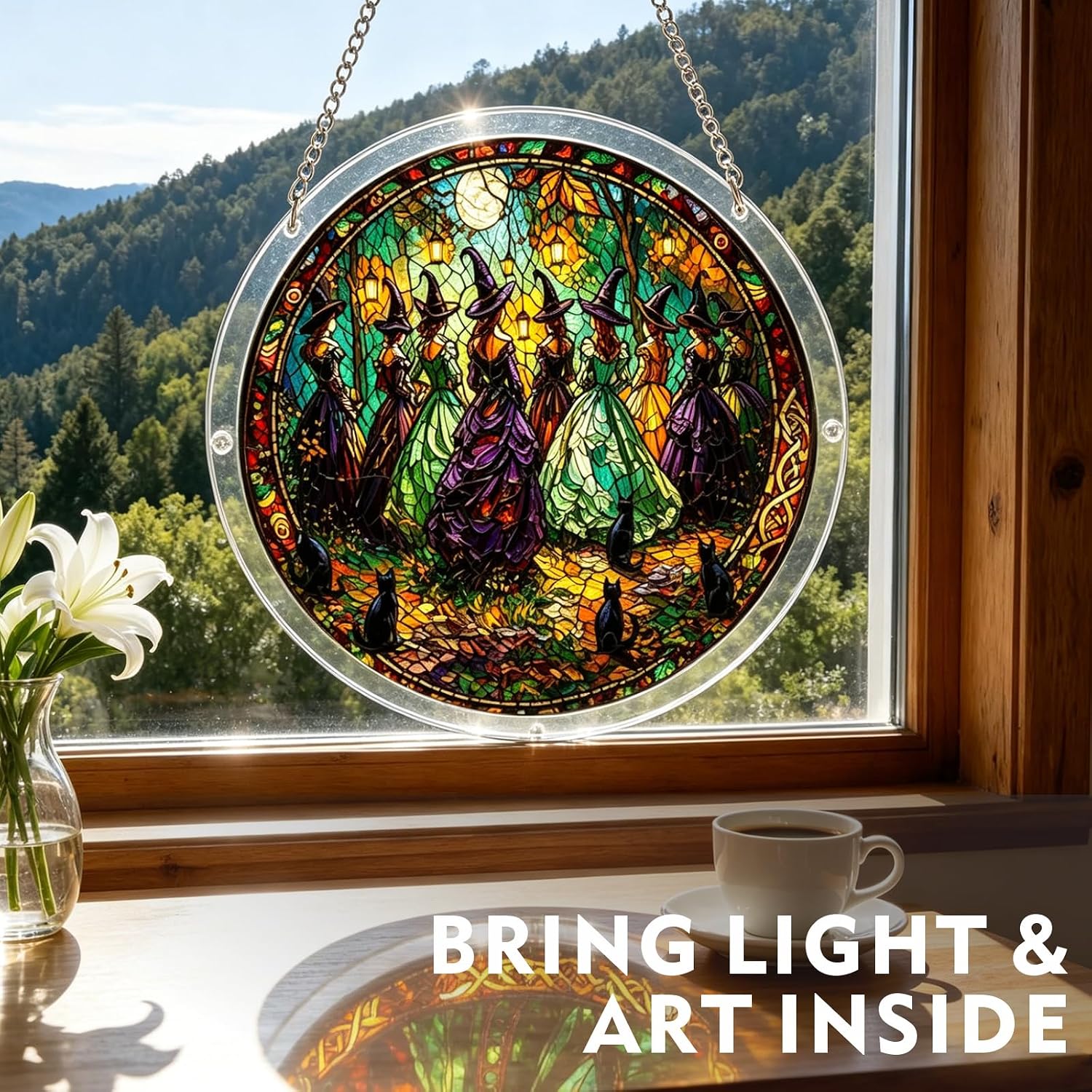 83 Pieces Acrylic Suncatcher Puzzle, Unique Gloomy Witch, Acrylic Sun Catcher, Puzzle Kit for Doors Living Room Bedroom Hanging, DIY Suncatcher Kits for Adults, 7.4 in (Dark Gothic)