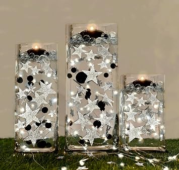 Vase Pearlfection 50 Floating Silver Stars- Sparkling- Large Sizes- Resin- Fills 1 Gallon for Your Vases with Pre-Measured Prep Bag for Best Results!