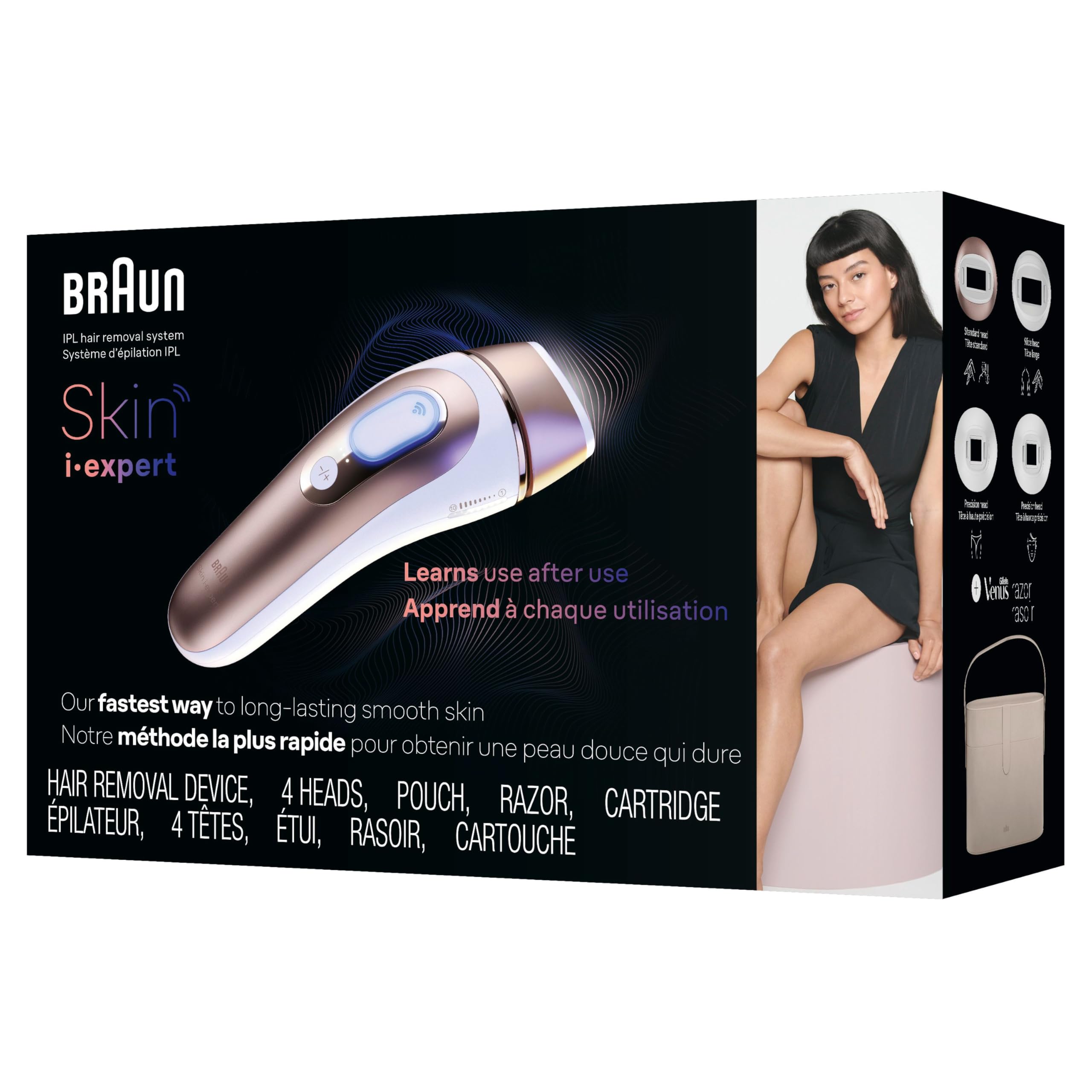 Braun Smart IPL, Skin i·Expert Pro 7, VOGUE's Best Hair Removal Device, IPL Hair Removal for Women and Men, Permanent Laser Hair Reduction At-Home, World's 1st Smart App, 4 Heads, IPL7387: White/Bronze
