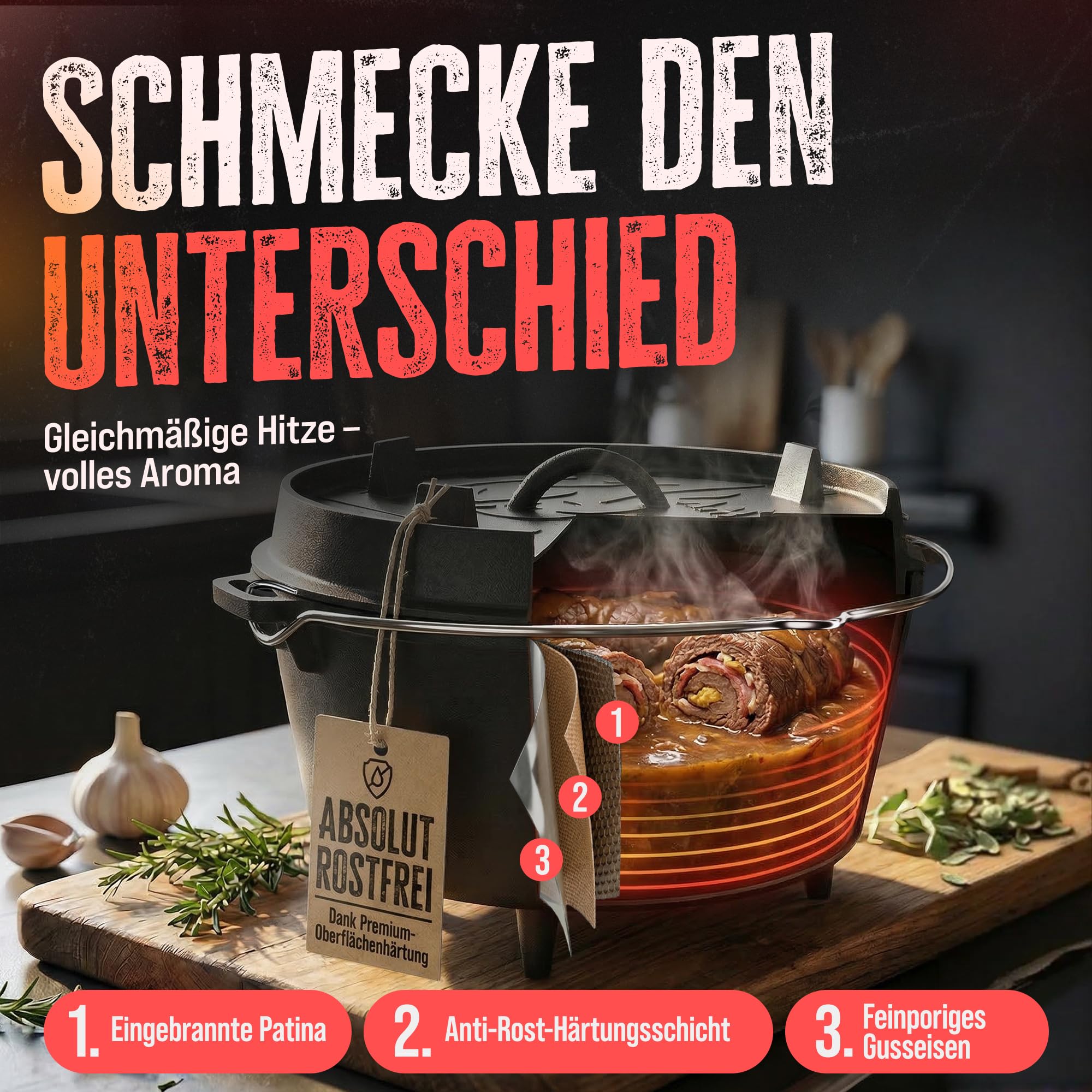 AMZBBQ Premium Dutch Oven - Olla con patas (9 litros)