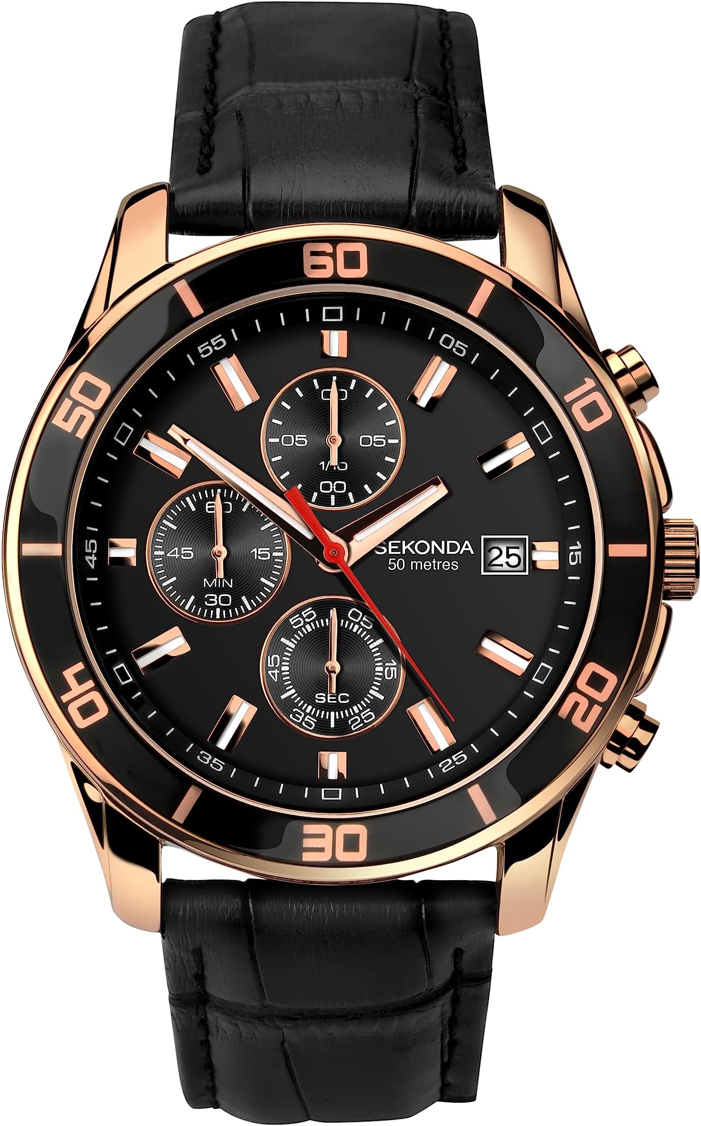 Mens Midnight 44mm Multifunction Watch Day Date 50M Water Resistant
