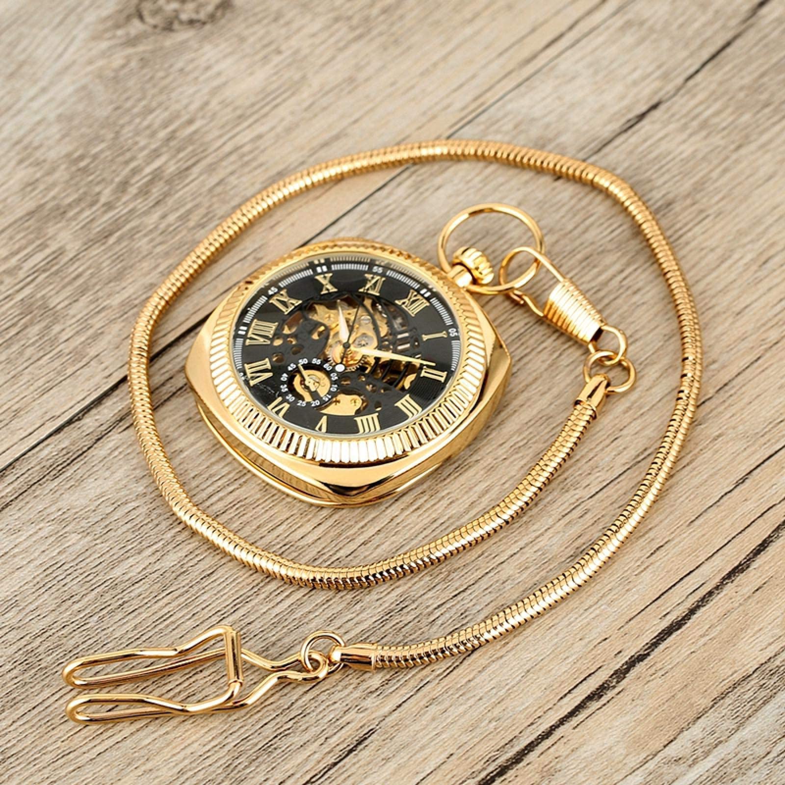 Taschenuhr, schwarz/Silber/goldene mechanische Quadrat -Schalttasche Wickeluhr