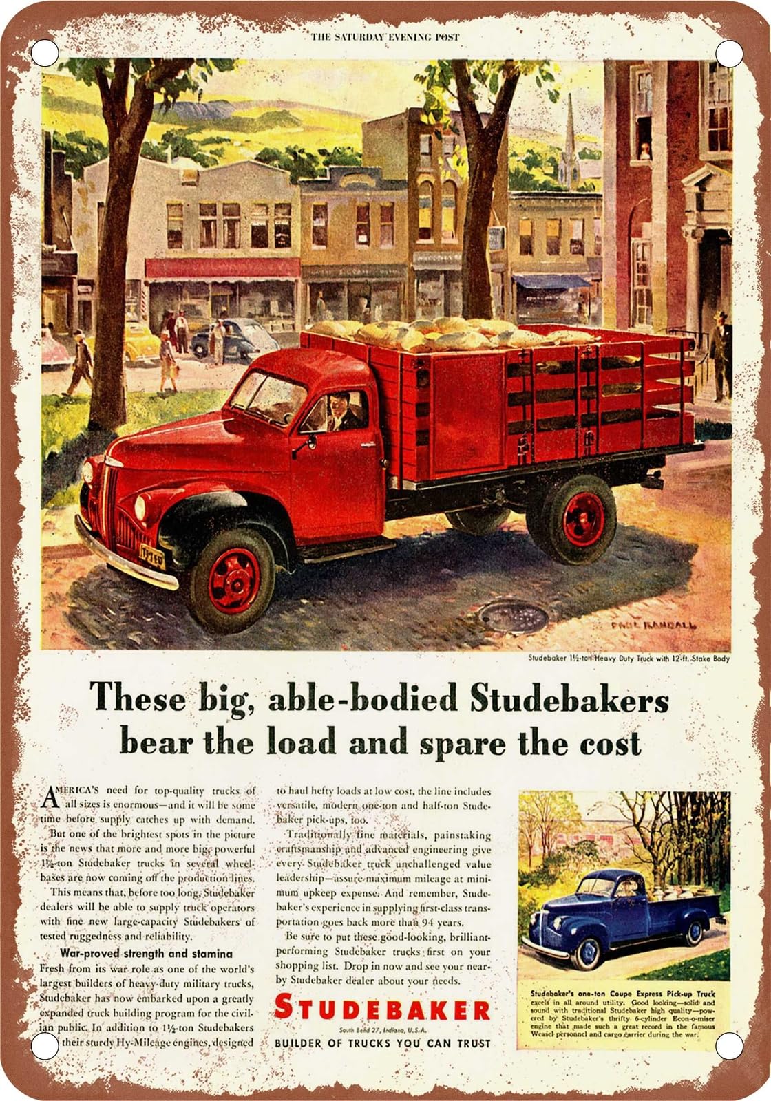 METAL SIGN - 1946 Studebaker Truck Vintage Ad 03 - Old Retro Rusty Look home decor