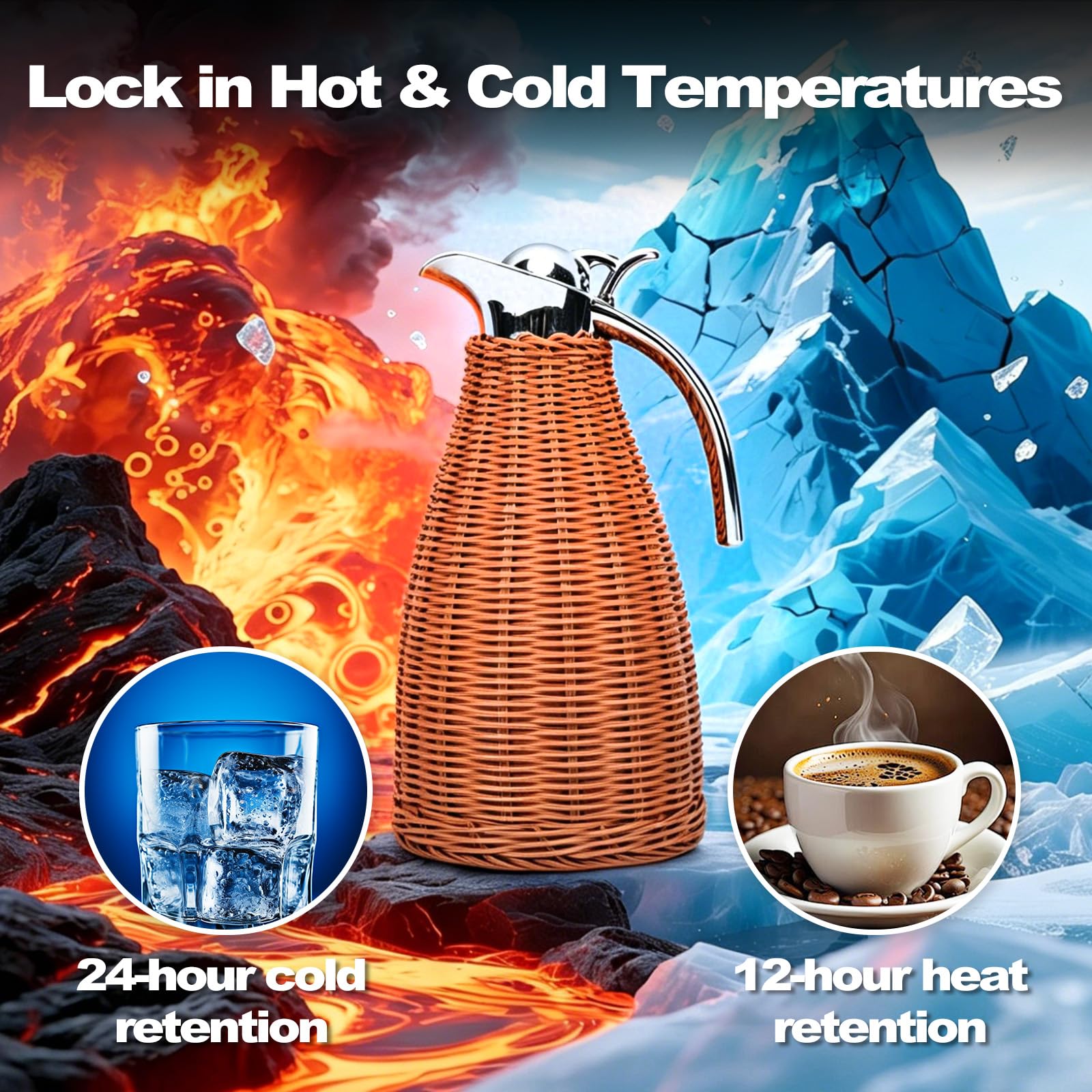 Jenngaoo Thermoskanne Rattan-Geflecht 1,5L