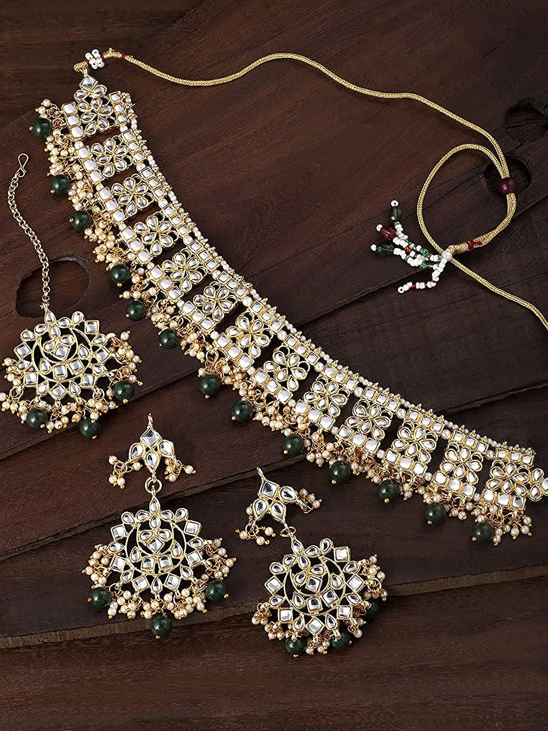 I Jewels Indian Gold Plated Traditional Kundan Choker Ethnic Bollywood Designer Jewelry Set with Earrings & Maang Tikka For Women - Image 3