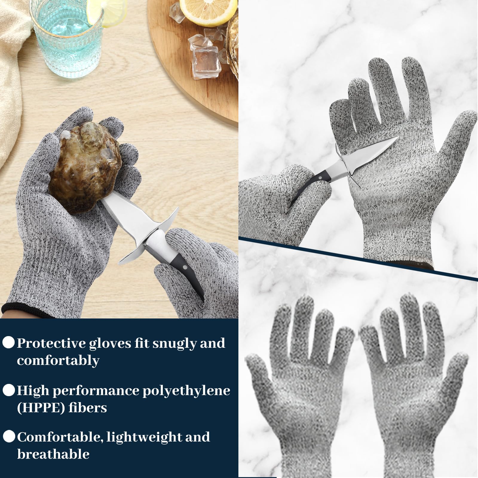 BEWOS Juego de 2 abridor de ostras con funda:incluye un abridor de ostras de 16,5 cm con cuchilla de acero inoxidable, con mango de madera de primera calidad para todo tipo de mariscos.