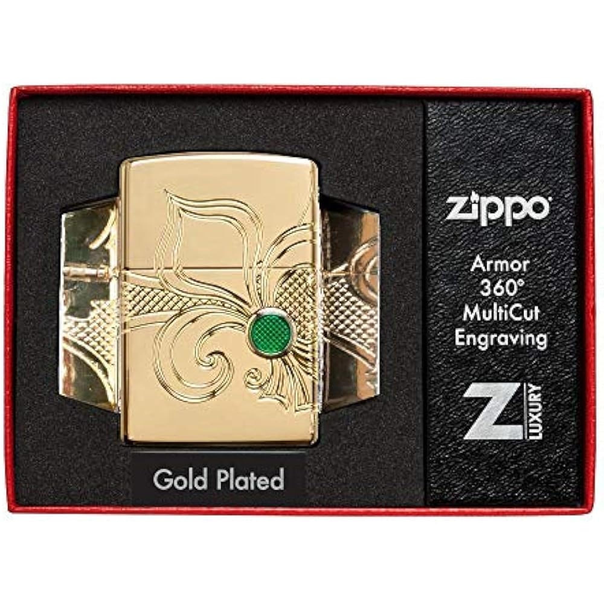 Zippo Briquet Tempête - Fleur De-Lis - Finition Armor Laiton Poli Brillant Or avec Gravure - Rechargeable - Réutilisable - Design Coupe-Vent - Coffret Cadeau - Fabriqué aux États-Unis