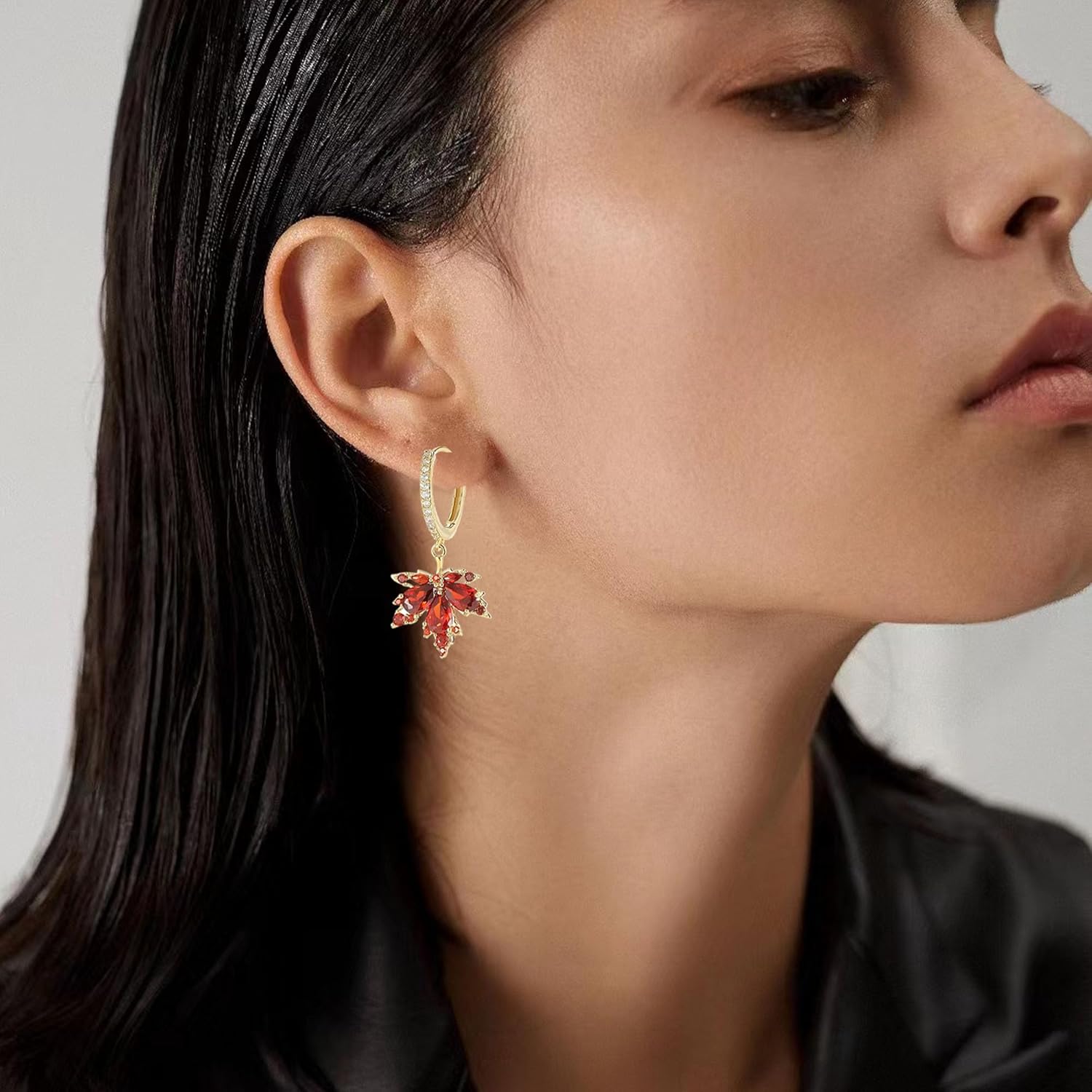 Maple Leaf Earrings for Women Fall Plant Leaves Sparkly Crystal CZ Studs Earrings for Autumn Thanksgiving Day Party Holiday Trendy Jewelry - Image 3