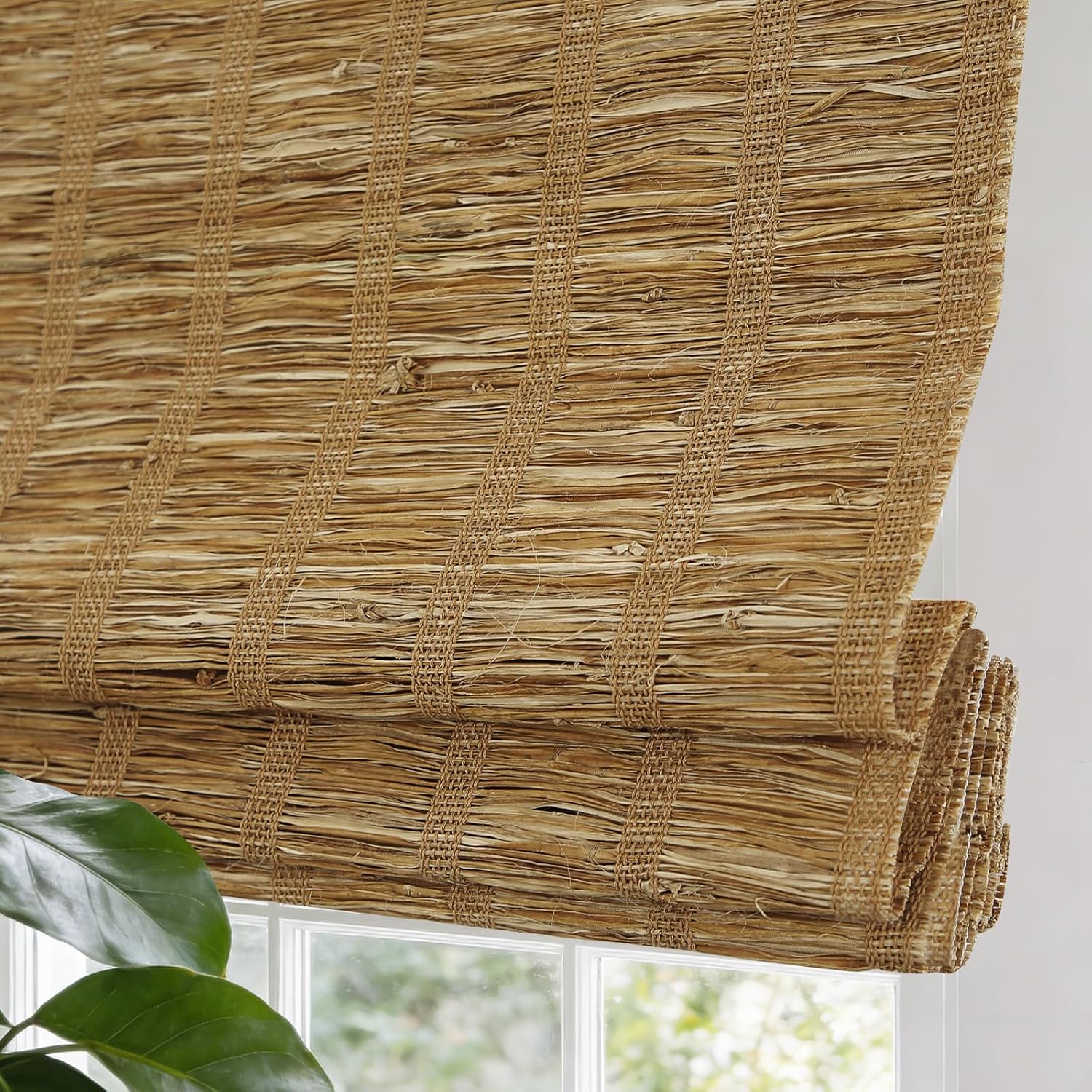Letau No Drill No Tools Cordless Nature Window Shades Blinds, 100% Linen Roman Shades, Cinnamon