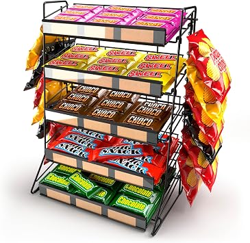 DS THE DISPLAY STORE 5 Tier Candy Display Rack, Large Snack Organizer For Countertop, Home Theatre Portable Concession Stand Snack Display, Black Metal Shelf With 12 Clips