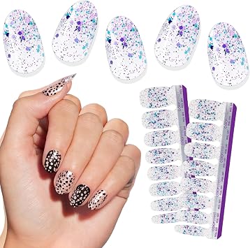 Color Street Curtain Call Nail Strips - Blue & Purple Glitter Dip on Clear Base -Wear Alone or Layer -Glitter Finish -16 Double-Ended Nail Polish Strips
