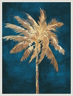 Framed Canvas Wall Art 30x23 Golden Night Palm by Eva Watts, Framed Wall Art Canvas, Tropical Artwork, Traditional Decor, Large Poster Painting for Living Room, Bedroom, Bathroom, Kitchen