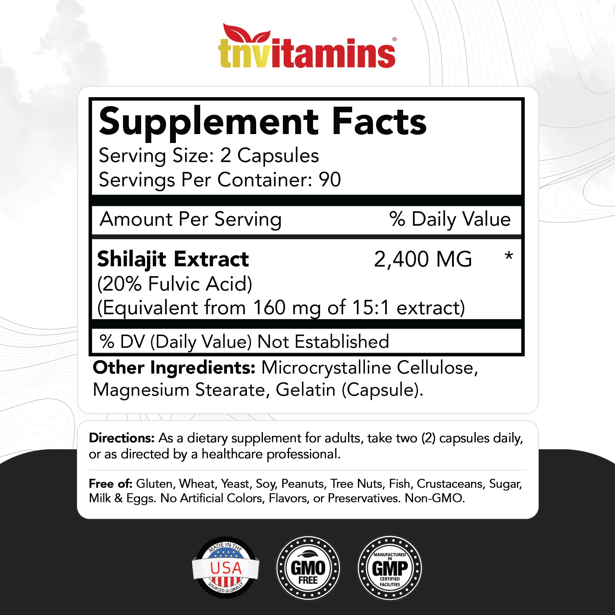 tnvitamins Shilajit Capsules 2400 MG - 180 Capsules | 100% Pure Himalayan Shilajit Resin Capsules for Men & Women | Three Month Supply! | Non-GMO, Gluten-Free — Amazon image 2