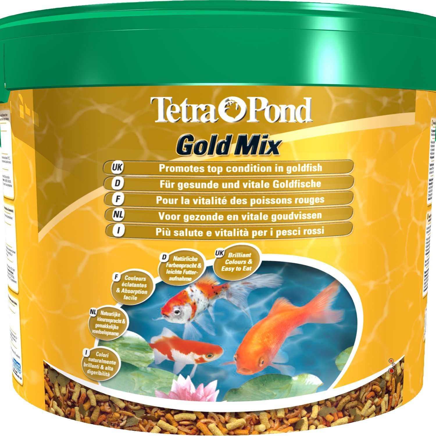 Tetra Pond Goldfish Mix – Mélange Complet de Sticks, Flocons, Gammarus - Aliment pour Poissons Rouges de Bassin et de Jardin - Enrichis en Oligo-​éléments, Vitamines essentiels, Spiruline – 10 L