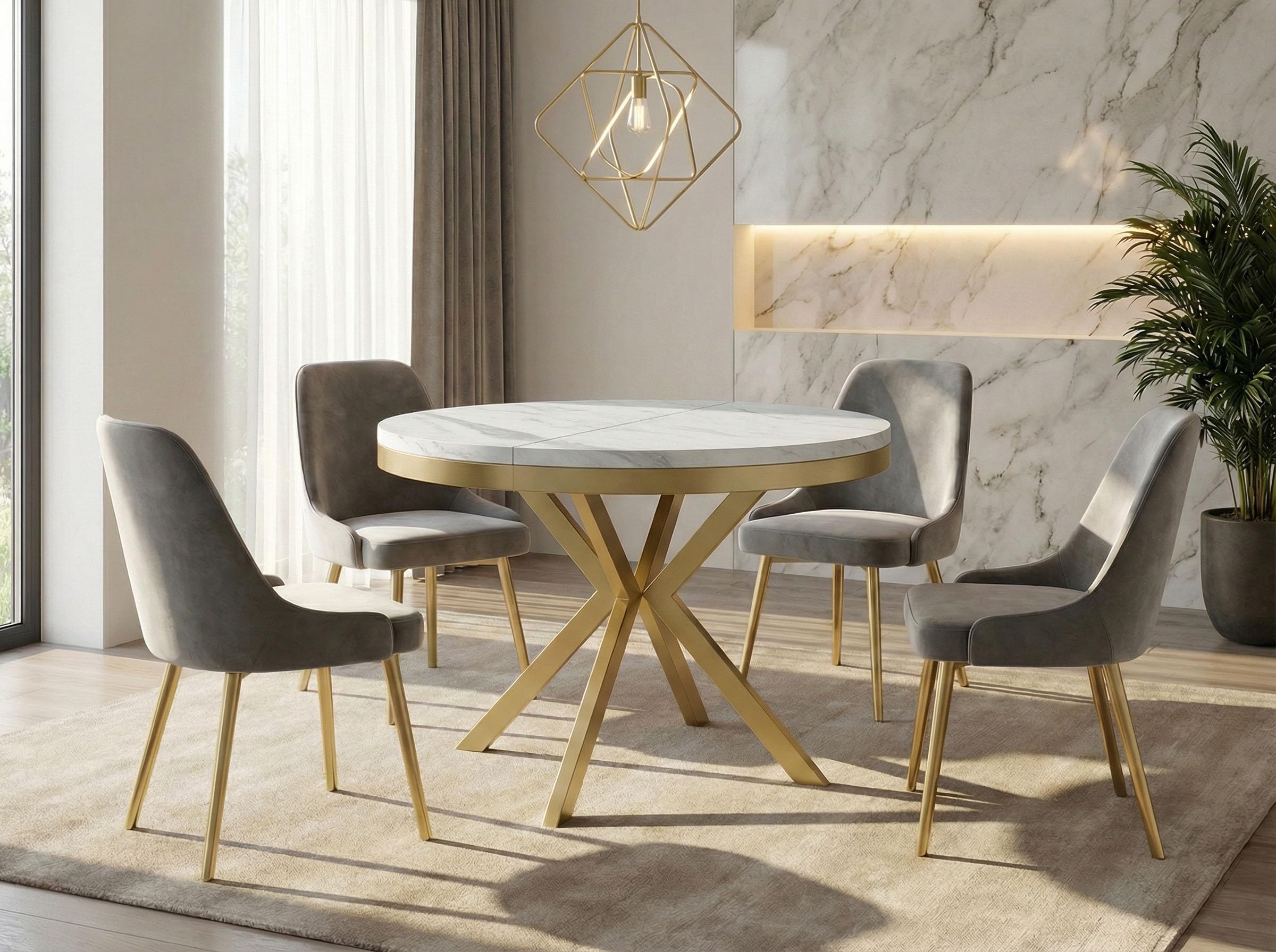 WFL GROUP Table à Manger Ronde Extensible - Style Loft Avec Pieds