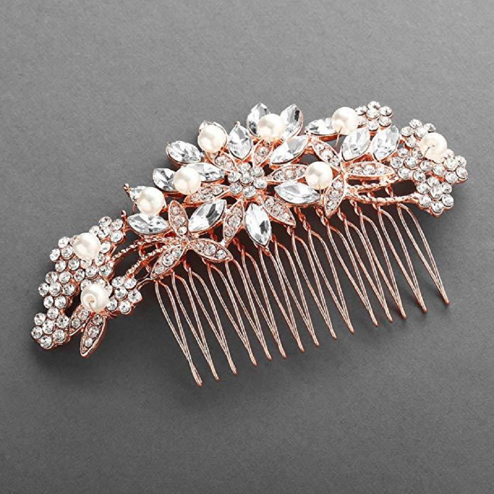 Amazon.com : Hapibuy Rose Gold Wedding Hair Comb Pearl  display picture 3
