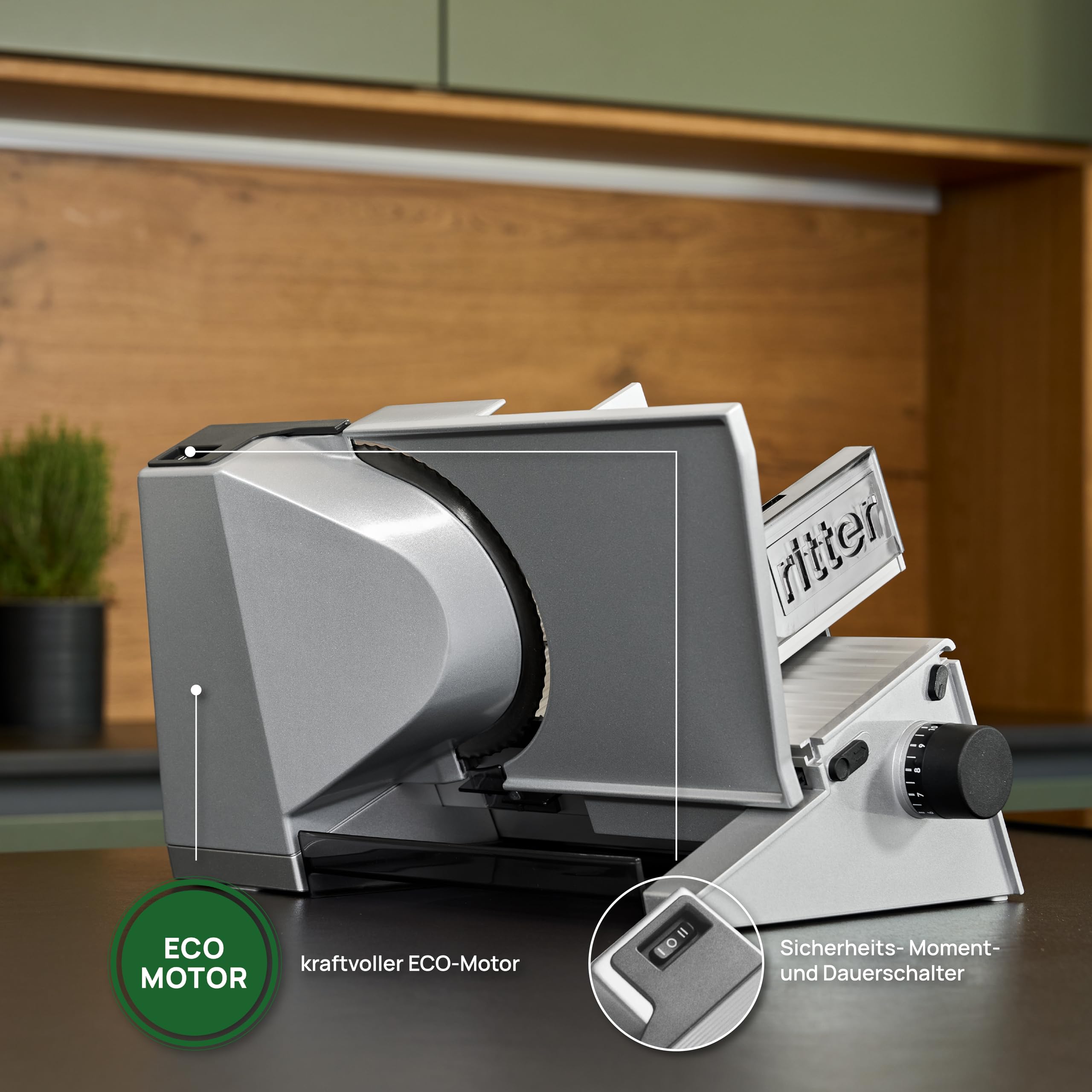 ritter Allesschneider contura 3 schwarz, elektrischer Allesschneider mit ECO-Motor, made in Germany