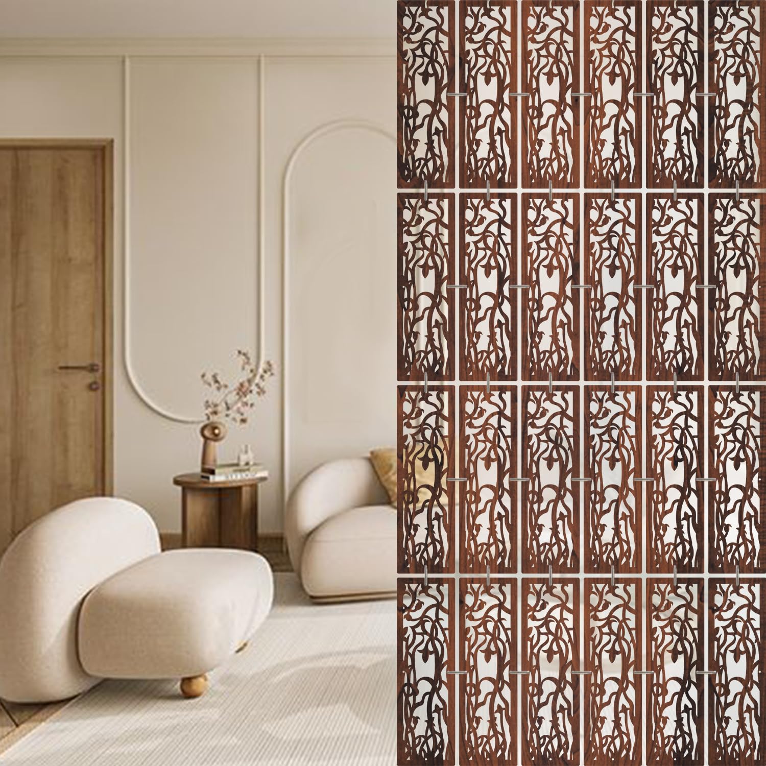 OLIVE TREE Room Partitions Hanging Room DIY Divider Panel Modern Hanging Screen Partition for Decorating Bedding, Dining, Study and Sitting Living -Room, Hotel -Walnut-7112-image-34