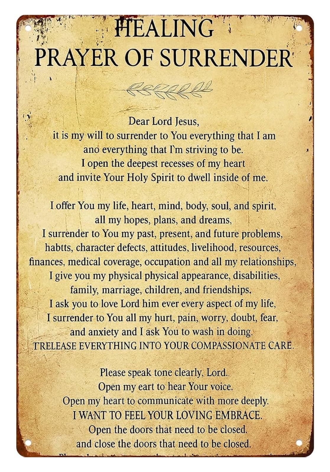 MQXFCZUX Prayer Of Surrender Retro Metal Sign Vintage Wall-Art for Bathroom Kitchen Dining Room Hallway Entryway Mudroom Laundry Room Home Accent 8 X 12 inch