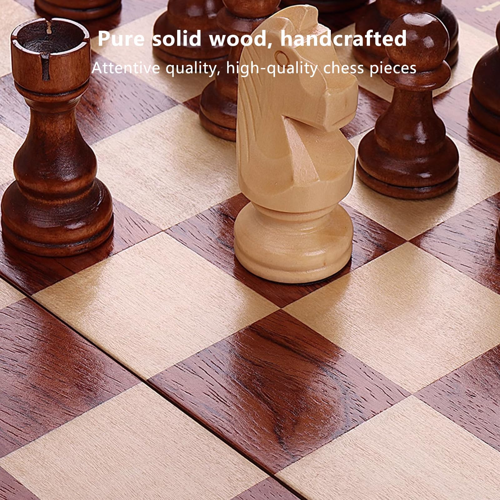Scacchiera in Legno,15.3" Scacchiera Portatile con Slot di stoccaggio degli Scacchi,Facile da trasportare, Scacchiera Pieghevole per i Principianti e Adulti(Size:15.3 * 15.3 * 0.9in)
