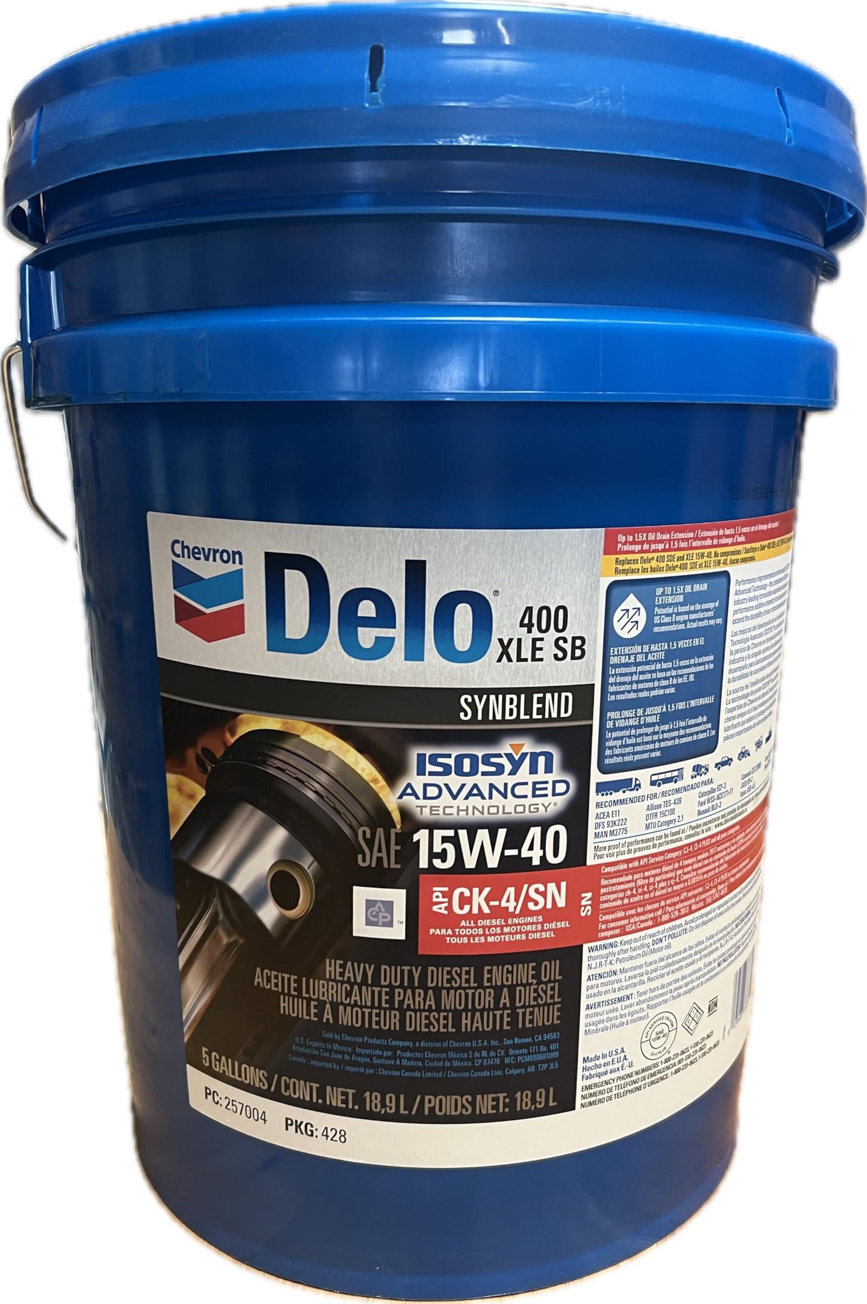 テセロン LOT29 40/700[8386][輸入][箱付](108386) Chevron Delo 400 XSP 5W-40 Full Synthetic Diesel Oil, 5 Gal