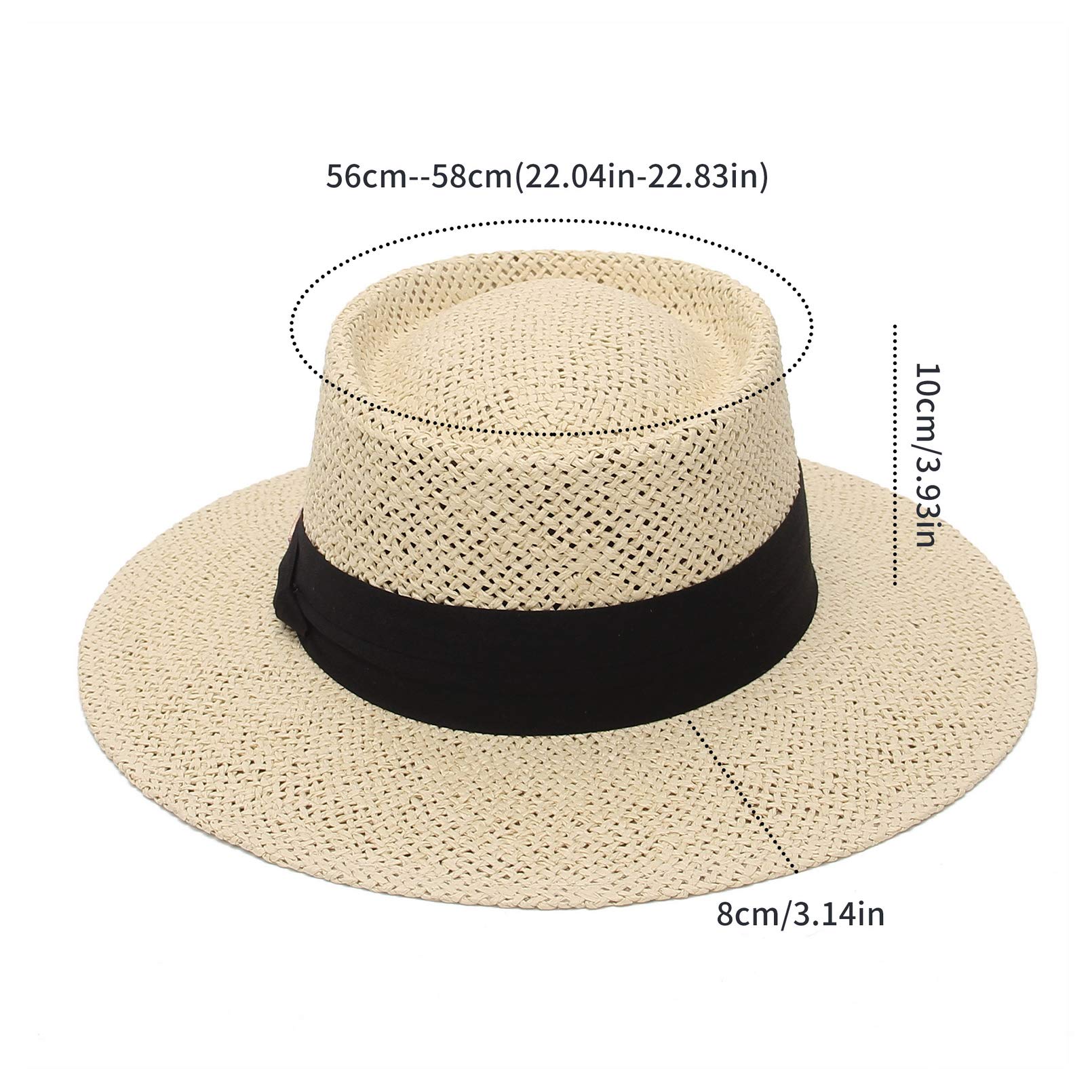 EOZY Chapeau de Paille Femme Homme Vintage Panama Chapeau Pork Pie Été Large Bord Chapeau de Soleil Anti-UV pour Plage Voyage