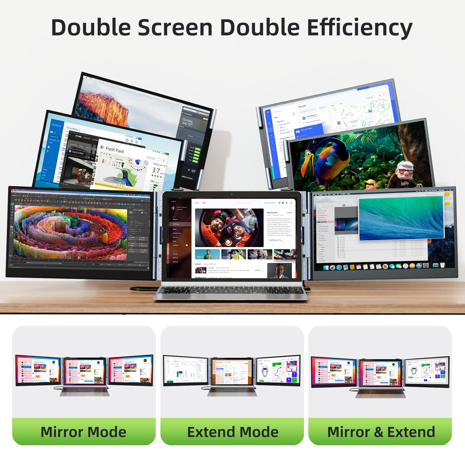SMISEACOW Extensor de Pantalla para Portátil, ultradelgado y Ultraligero,14″FHD 1080P S8Pro Monitor portátil para portátil, Plug & Play, para de 13-17″ con Soporte, Compatible con Windows/Mac/Linux
