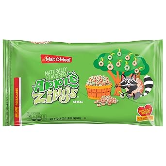 Malt-O-Meal Apple Zings Breakfast Cereal, Cinnamon Apple-Flavored Rings, Large Family Size, 24.4 oz Resealable Bag