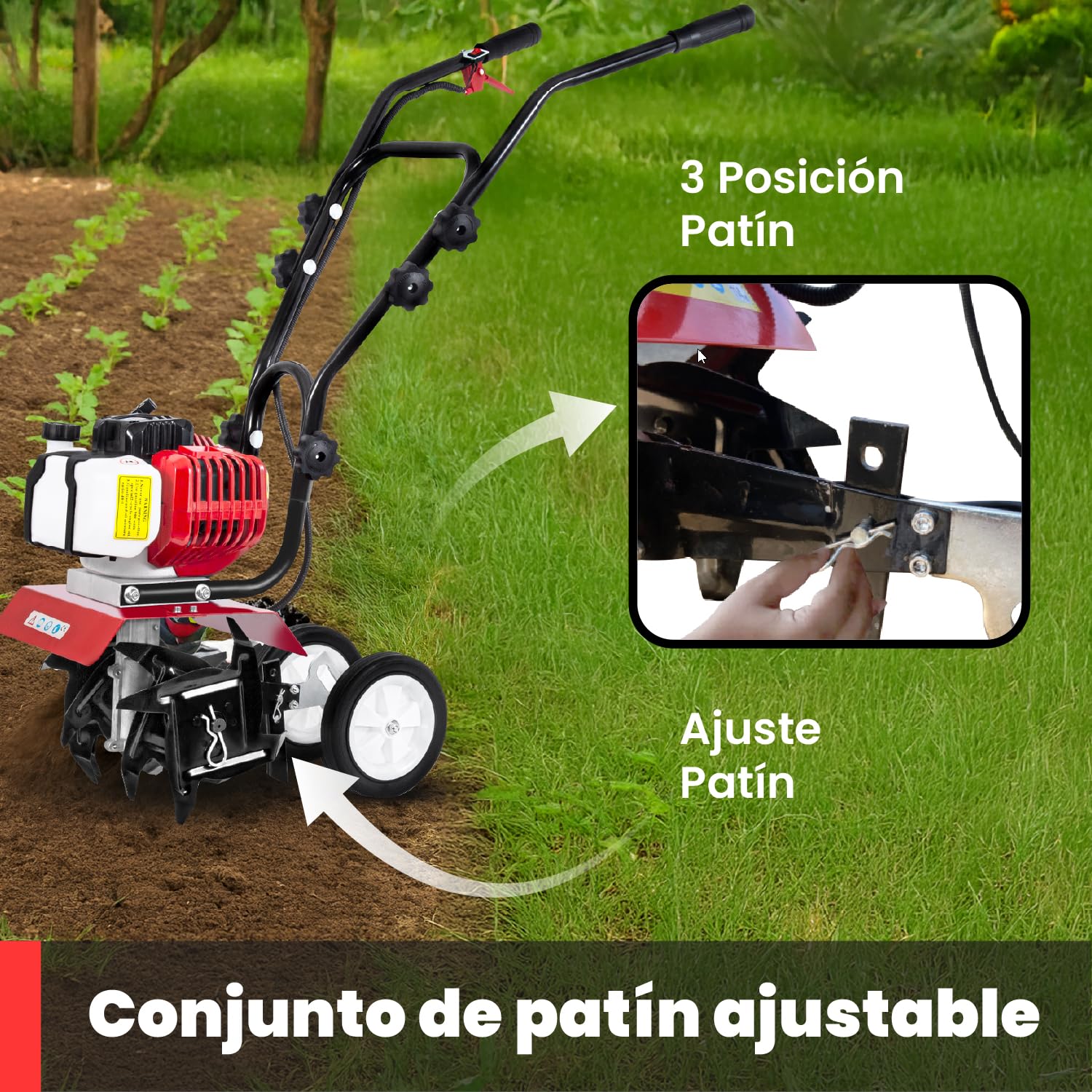 BU-KO 52CC Garden Tiller Engine 3HP 2 Tiempos Lawn Soil Cultivator Rotovator Motor Ligero Compacto Potente Sure Apretones Manijas Fabricadas para ser duraderas Dependiente - 1 AÑOS DE GARANTÍA