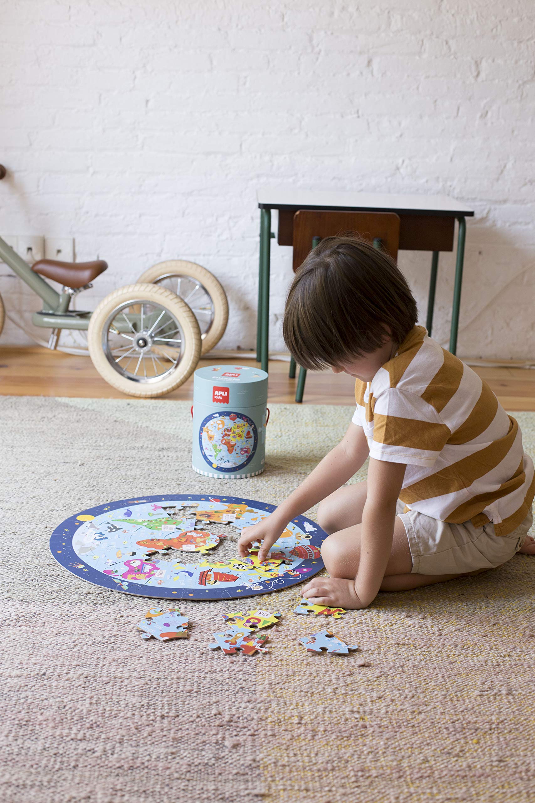 APLI Kids- Kit PUZLE Circular Mapamundi 48 Piezas (18201)+ Juego MAGNÉTICO Aprendo Las Horas (18573)