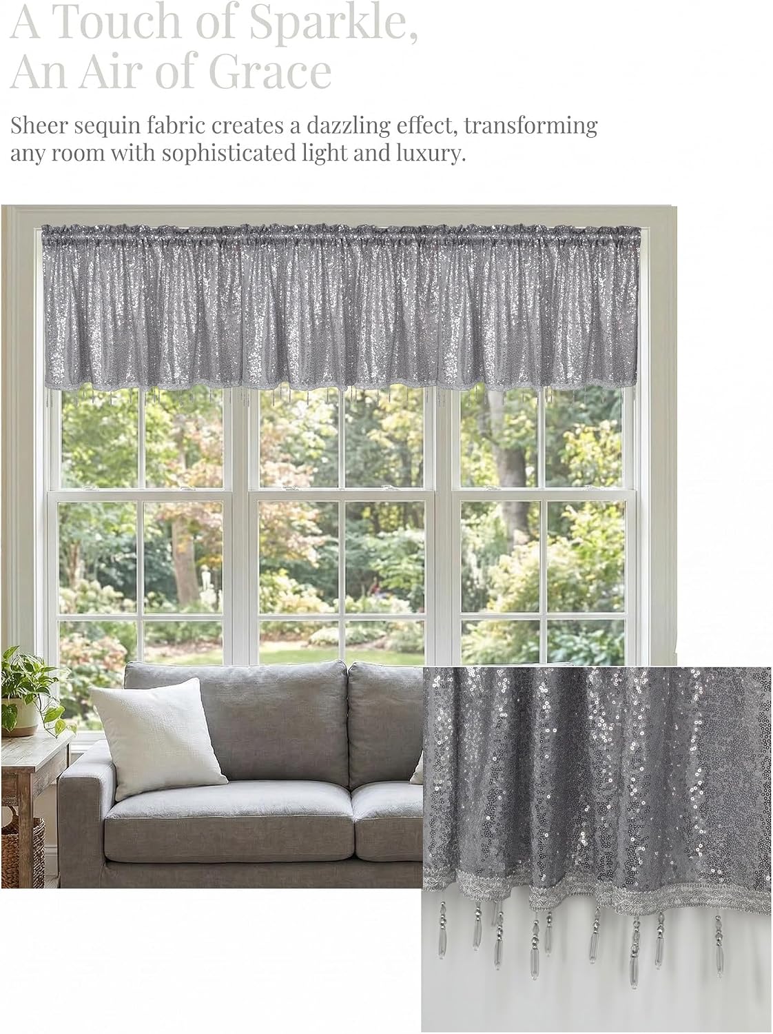 Molaxhome Sequin Sheer Valances for Window Swag Curtain Valance for Kitchen