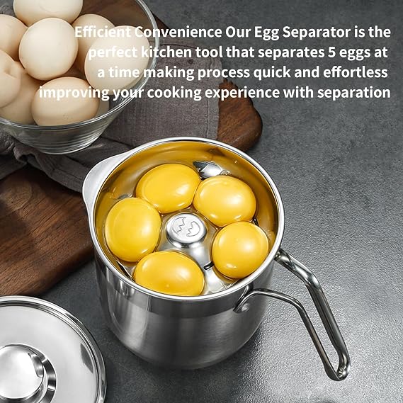 Stainless Steel Egg Separator, Yolk White Separator Tool Large Capacity Separator Cup with Lid and Handle for Multiple Eggs for Cake Cream Making