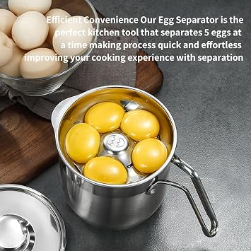 Stainless Steel Egg Separator, Yolk White Separator Tool Large Capacity Separator Cup with Lid and Handle for Multiple Eggs for Cake Cream Making