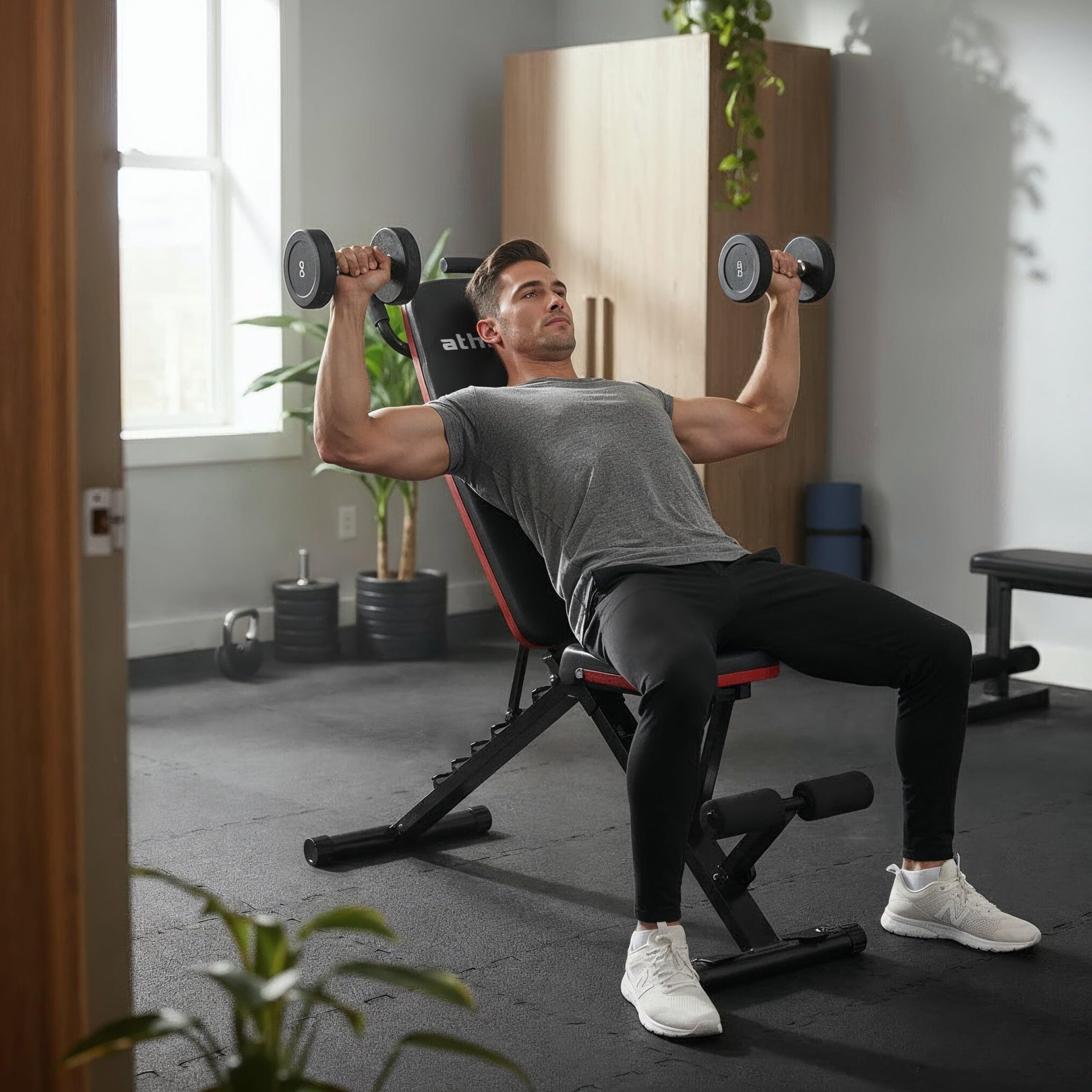 ATHLER Gorilla 15 regulowana ławka do podnoszenia ciężarów – składana – ławka treningowa skośna – 7-stopniowa regulacja oparcia – z taśmami fitness – do domu, na siłownię, trening całego ciała