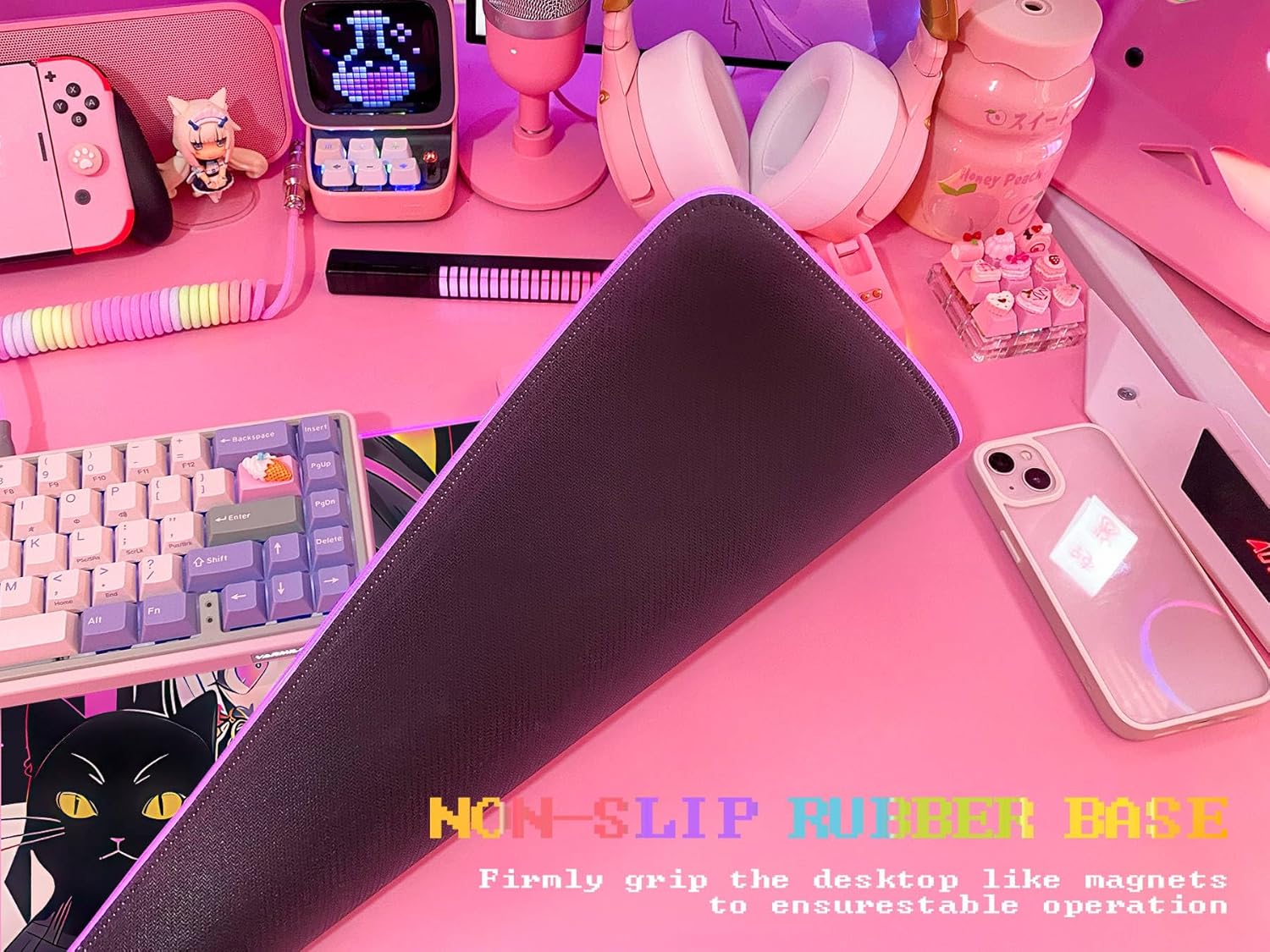 JMIYAV Pink RGB Gaming Mouse Pad 31.5x12 Inch PC XL Large Extended Glowing Led Light Up Desk Pad Non-Slip Rubber Base Computer Cute Mousepad Mat Desk Accessories Gaming Setup 12 - Image 4
