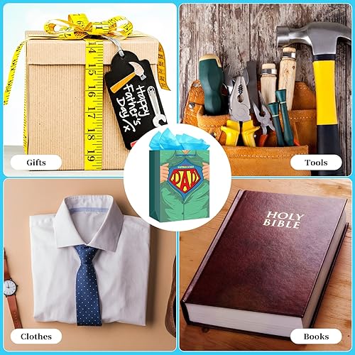 Miniatura 5 de FLYAB Bolsa de regalo para el día del padre con papel de seda, bolsa de regalo para el día del padre con asa, bolsa de regalo para el día del padre,