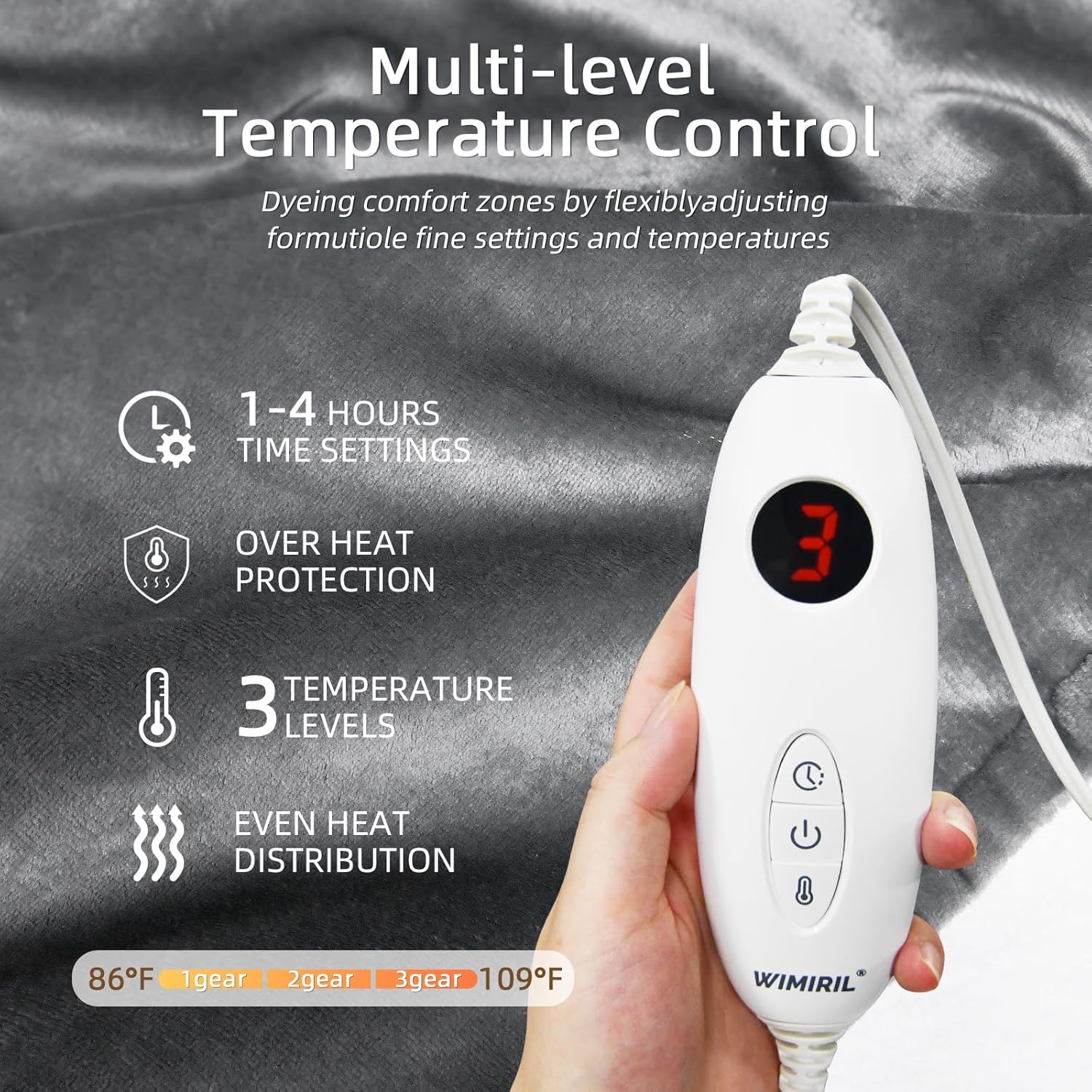 Heated Blanket Wearable Shawl, Electric Heated Wrap Poncho Shawl 50 x 70 Inch with Pockets for Adult, Warm Sherpa Heating Throw with 3 Heating Levels & Multi Time Settings - Image 5