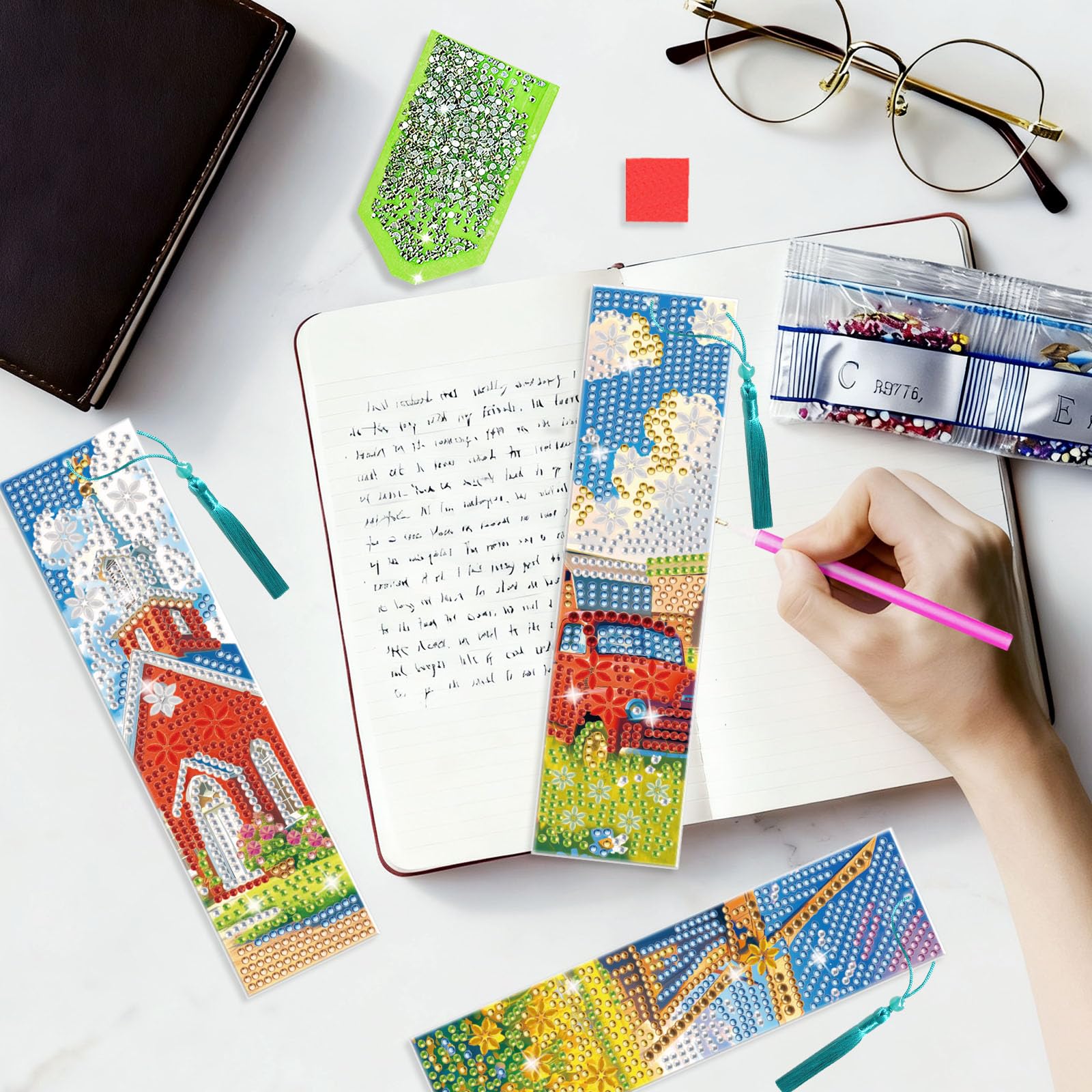 beinkmake 6pcs Rural Scenery Diamond Painting Bookmark with Tassel Set for Adults Diamond Art Gifts for Girls - Image 4