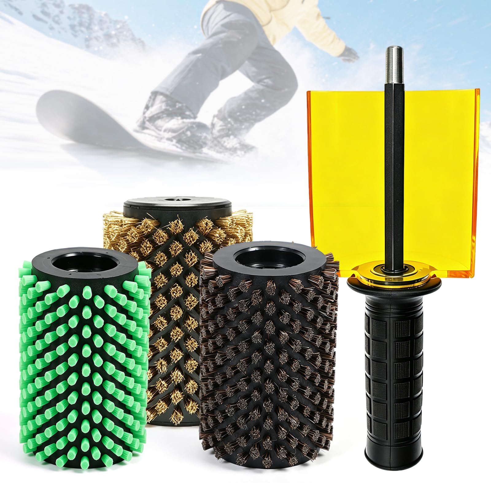 Brosses Rotatives pour Skis avec Poignée Rouleau de Fartage en CRIN Cuivre et Nylon pour Entretien de Ski et Snowboard Kit de Brossage Professionnel avec Capot de Protection Acrylique | Kit de Brossage Pro, Avec Poignée, Capot Acrylique, Rouleau de Fartag